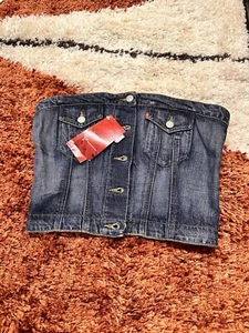 Levi’s Denim Corset Top Strapless Jean Button Down Tube Y2k Cropped Bandeau M - Picture 1 of 7