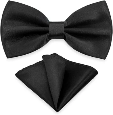 Juego cuadrado de bolsillo con pajarita de diseño unisex para hombre, pajarita y pañuelo negro Foto 1 de 4