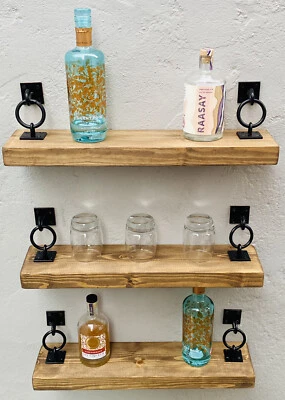 Rustic Floating Shelves Wooden Shelf Chunky Handmade Bespoke Wood with brackets - Image 1 of 4