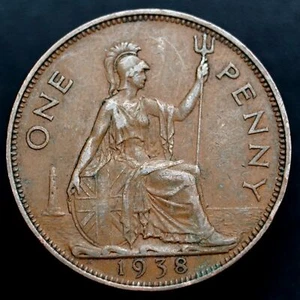 1938 Great Britain 1 Penny (George VI) Coin, km845 - Beautiful Coin 🇬🇧 - Picture 1 of 5