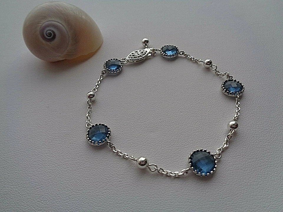 Silber Armband blau Glas - Bild 1 von 4