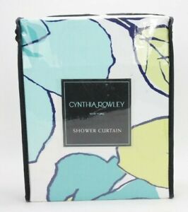 Cynthia Rowley Cindy Poppy Ombre Blue Green Floral Fabric Shower Curtain 72x72