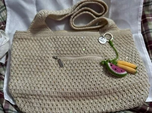 The SAK BEIGE Lovely Hand bag !Gently Used Condition Rectangle Sequin Accents - Picture 1 of 6