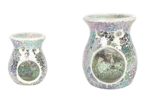 Beautiful Cloud Blue Iridescent Crackle Glaze Small or Large Oil Burner - Picture 1 of 12