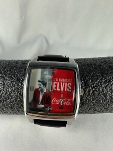Elvis J'ai Embrasse Coca-Cola Wrist Watch Black Faux Leather Band Analog - Bild 1 von 10