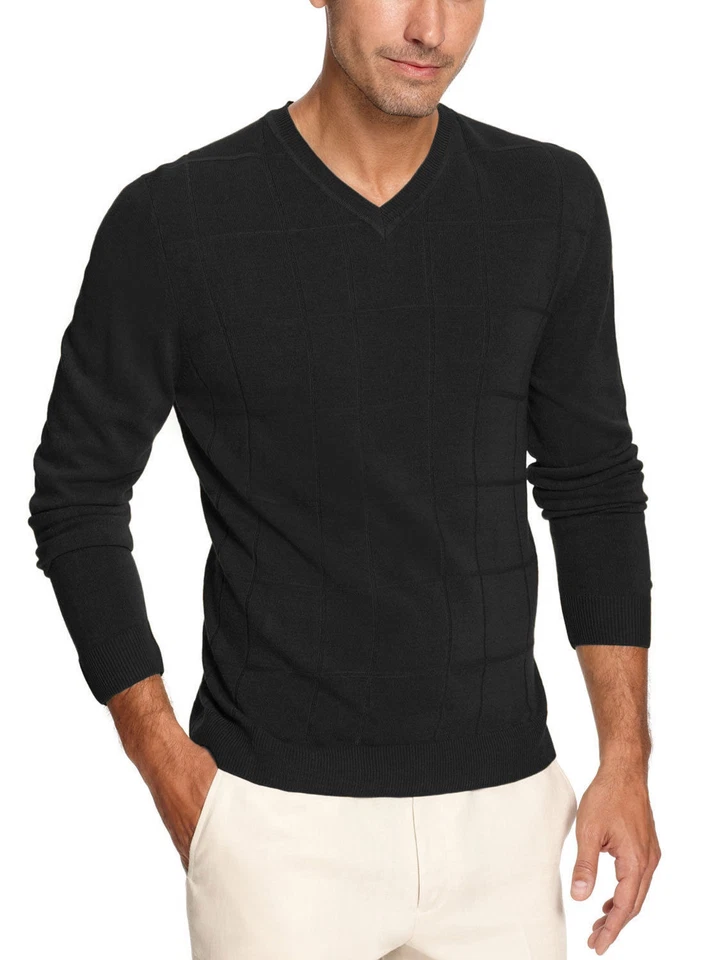 Nuevo Suéter Pullover Via Europa Negro Profundo Tonal Ventana Cuello en V XXL Foto 1 de 1