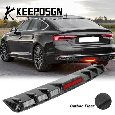 For Audi A5 B8 A6 CARBON FIBER Rear Bumper Diffuser Spliter w/ LED Brake Light - Изображение 1 из 4