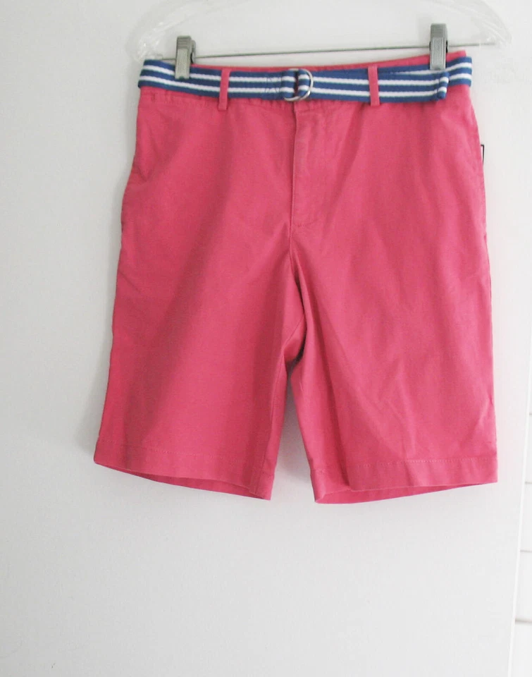 Polo Ralph Lauren Big Boys shorts de sarja e cinto listrado vermelho coral tamanho 10 - Novo com etiquetas - Imagem 1 de 1