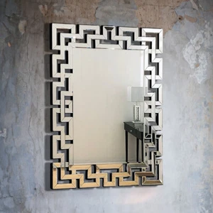 Large Art Deco Grecian Key Modern Venetian Bevelled Glass Wall Mirror 120 x 80cm - Picture 1 of 9