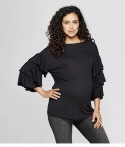 Para mujer Isabel Maternity de Ingrid & Isabel Negro Tejido Flounte Top Nuevo Embarazo - Imagen 1 de 8