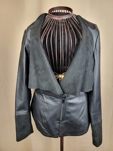 Jaeger Women`s Real Soft Leather Waterfall Jacket 1/4 Zip UK8 Great Condition - Picture 1 of 18