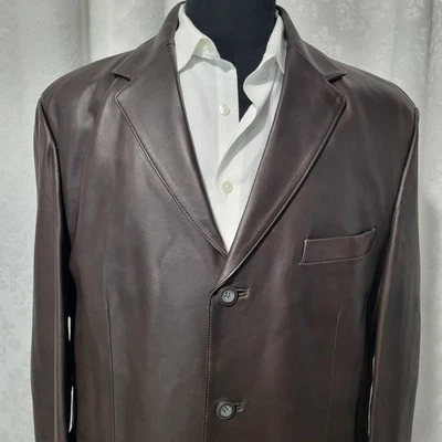 Chaqueta Blazer Abrigo Deportivo Stafford Para Hombre Cuero Suave 3 Botones Talla L Marrón Clásico Foto 1 de 4