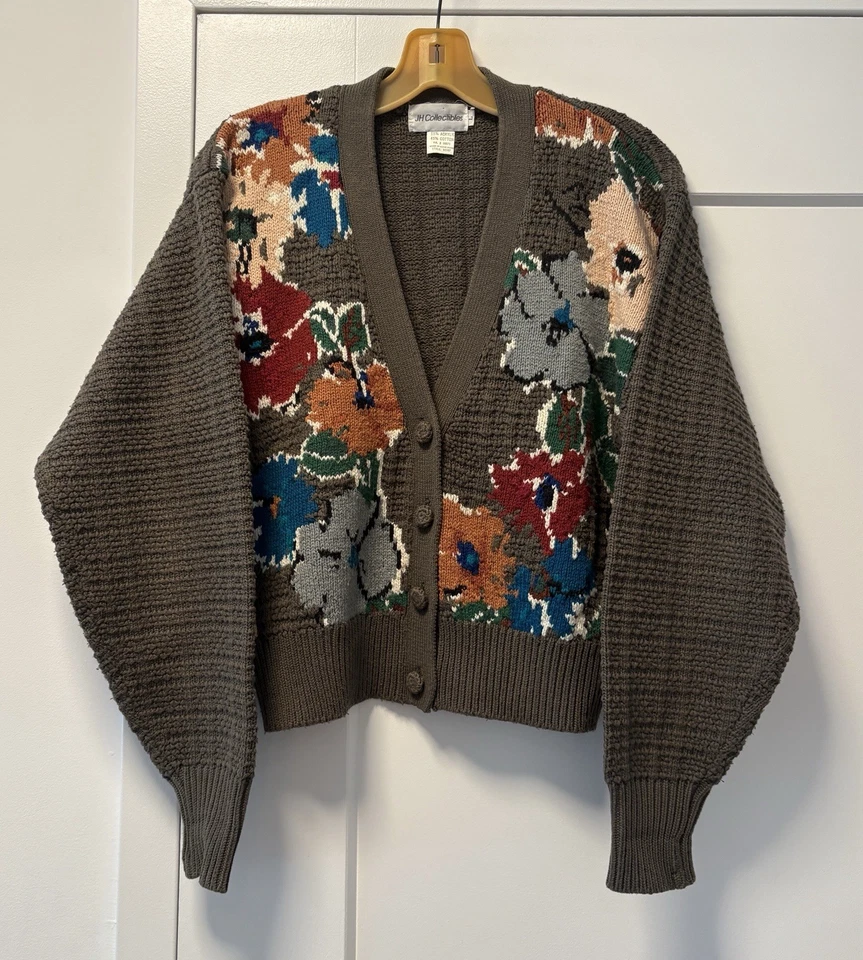 Cárdigan Suéter Vintage JH Collectibles Floral Manga Larga Talla Grande Foto 1 de 4