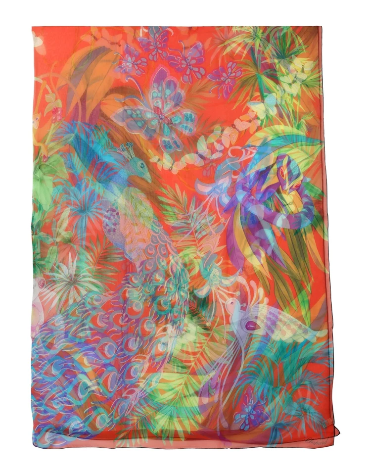 Chopard Animal World 珊瑚/绿松石有机丝绸雪纺女式 Stole 95005-0473 — 第 1/2 张图片