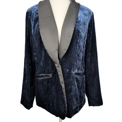 G.I.L.I. Blazer de terciopelo azul para mujer talla 6 negro satinado chal solapa vacaciones glamour Foto 1 de 4