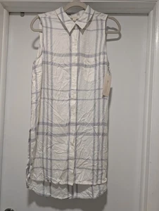 Abito Tunica Two Vince Camuto Smanicato Collo Plaid Medium Bianco Grigio Nuovo - Foto 1 di 7