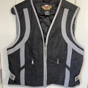 Harley Davidson Vest Women's Medium Black Full Zip Nylon Racing Lined Quilt - Picture 1 of 5