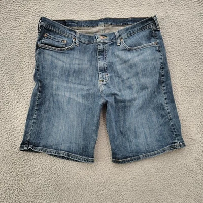 Pantalones Cortos de Denim Wrangler Para Hombres 38 Azul Calce Relajado Jean Envejecido Bolsillo Trasero Foto 1 de 4