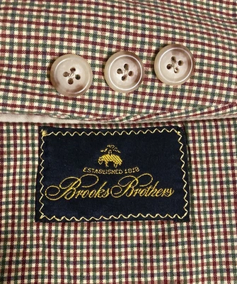 Brooks Brothers Sport Coat Mens 39S Tan Red Green Check Blazer Made in USA Foto 1 de 4