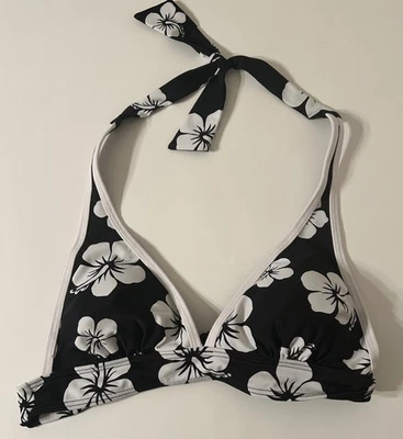 Top de biquíni Disney preto e branco hibisco hibisco tamanho pequeno novo com etiquetas - Imagem 1 de 4