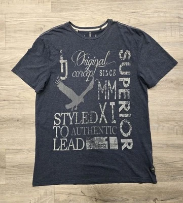 Camisa i Jeans By Buffalo Para Hombres XLT Azul Blanco Manga Corta Gráfico Elastizado Crew Foto 1 de 4