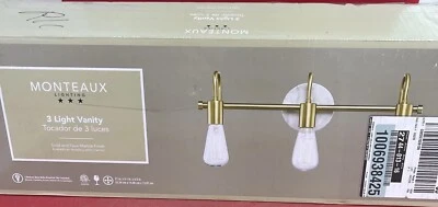 Hensley 21 in. 3-Light Gold and Faux Marble Bathroom Vanity Light Fixture - Image 1 of 4
