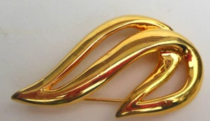 Spilla vintage modernista doppia forma d'onda Swoosh Swirl Spilla Tono Oro - Foto 1 di 4