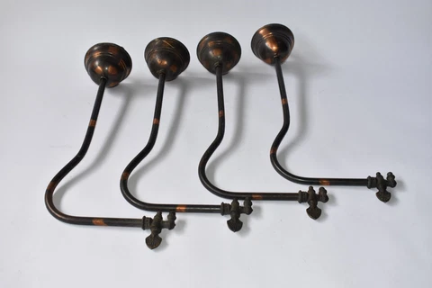 4 Japanned Gas Lights Oxidized Copper Flash 2 Pairs Early Pendant Fixtures Rare Cover