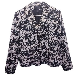Laura Scott Women's Size 10 Blazer Black White Floral Print Classic - Picture 1 of 8