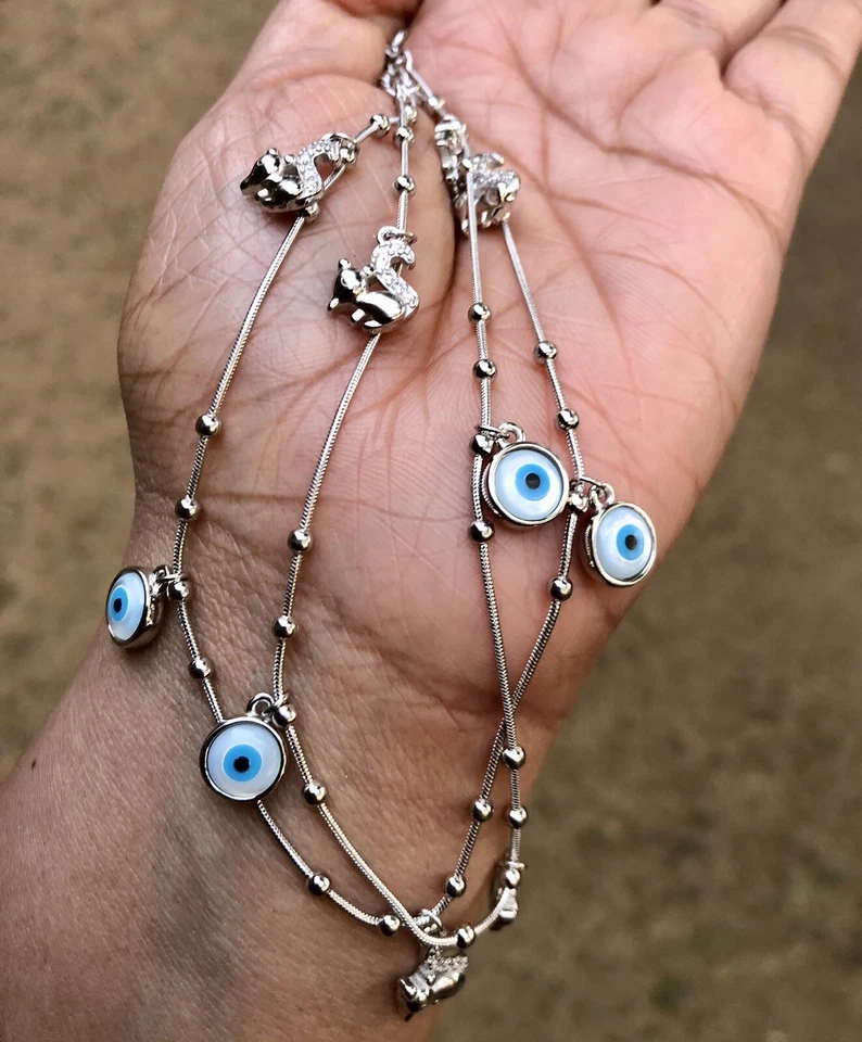 2 Piezas Tobillera de Plata 925 Protección contra Mal de Ojo, Amuleto Nazariya Madreperla #6 Foto 1 de 4