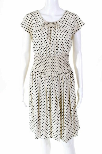 PRADA Abito vintage nero crema stampa a pois misto seta senza maniche linea S