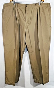 BASIC EDITIONS 50x30 Big Mens Beige Pleated Khakis Casual Pants - Picture 1 of 8