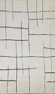 Alfombra moderna marfil abstracta/negra marfil 6'x9' alfombra de comedor hecha a mano Foto 1 de 4