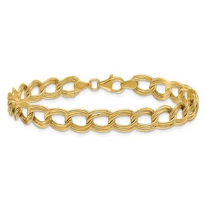 14K Solid Yellow Gold 8mm Double Link Chain Bracelet - Picture 1 of 12