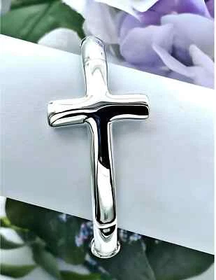 925 Sterling Silver Simple Cross Bracelet - Elegant 6.5" Lightweight Bangle 1505 - Image 1 of 4