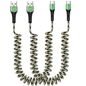 2Pack CAMO USB-C to USB-A Coiled Charger Charging Type C Cable Cord for Samsung - Picture 1 of 6