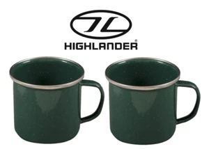 Highlander Deluxe Enamel Vintage Camping Mug Green Cup SET OF 2 CP082-FG - Picture 1 of 2