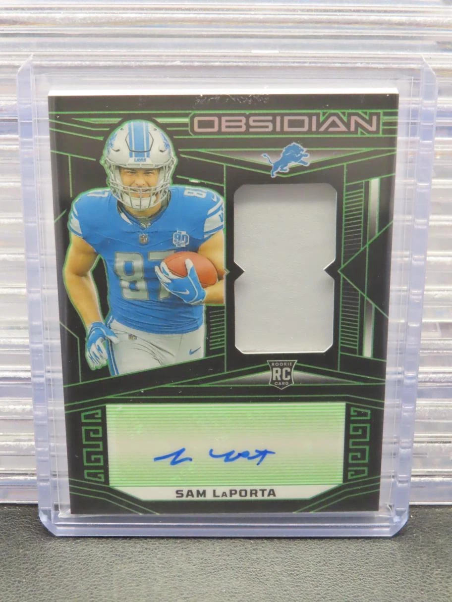 2023 Obsidian Sam LaPorta RPA E/E Green Rookie Jersey Patch Auto RC #19/25 Lions