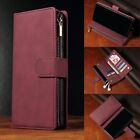 For iPhone 15 14 Pro Max 12 11 XR 7 8 Zip Wallet Case Leather Flip Phone Cover