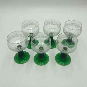 Set 6 Vintage 0.1 1950s etched Grape Vine Wine Green Spiral Stem FRANCE Luminarc - Picture 1 of 10