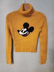 Disney x Forever 21 Mickey Mouse Yellow Crop Ribbed Sweater Turtleneck Sz S - Picture 1 of 4