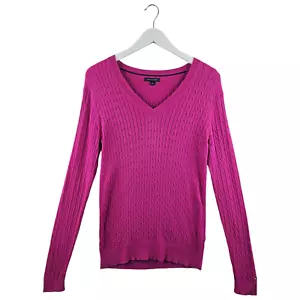 Tommy Hilfiger Womens Pink Slim Fit Cable Knit Jumper Sweater Size Medium M - Picture 1 of 13