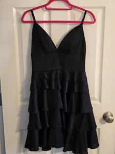 NWT Stacees Women's Black Strappy A-line Ruffled Dress Size 6 - Picture 1 of 9