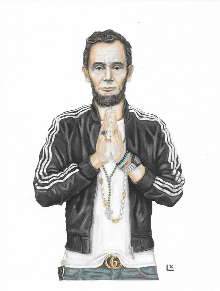 Lindsay Ekstrom Gilcee 2020 retrato impresión Abraham Lincoln "Manos de oración Abe" Foto 1 de 3