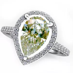 3.05 Ct VVS1 WHITE OFF YELLOW PEAR CUT MOISSANITE DIAMOND SILVER RING-SIZE 7 - Picture 1 of 1