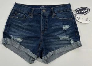 Scoop Damen Distressed abgeschnittene Bündchen blau Denim Retro Boy Shorts Größe 4 - Bild 1 von 18