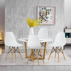 Set of 4 Mid Century Modern DSW Dining Side Chair Wood Legs Home Office White - Picture 1 of 6