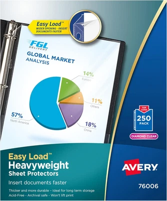 Avery Diamond Clear Heavyweight Sheet Protectors, Easy Load, 250 Document Protec - Image 1 of 4