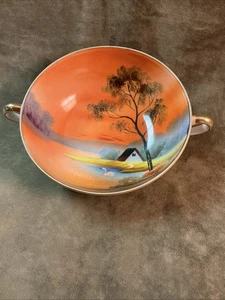 1920s Noritake porcelain Japan tree in meadow design with swan cream soup bowl - Picture 1 of 5