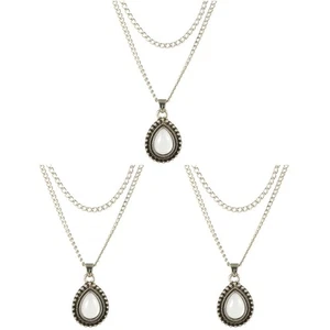 3 stücke Vintage Waterdrop Shape Anhänger Doppelschicht Halskette Choker - Picture 1 of 12